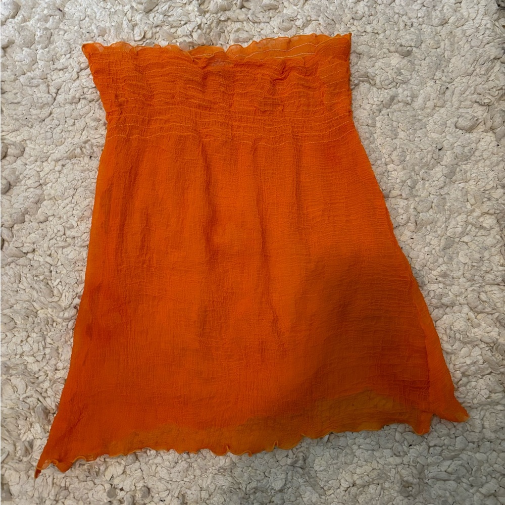 By the Sea Clothing Women’s Large Sheer Orange Stretchy Tube Top Cover Up